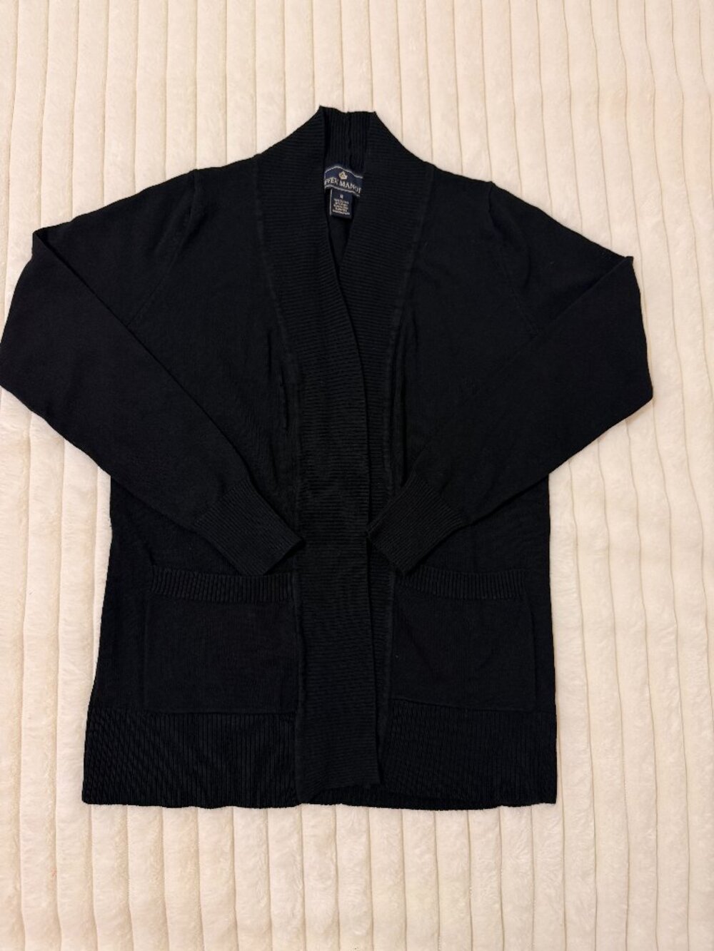 Seven Manor Black Open Front Shawl Collar Cardigan Sweater Size M